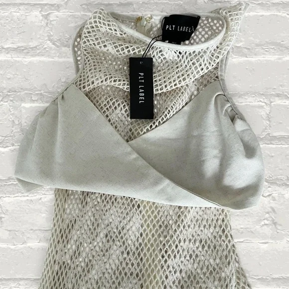 PLT Label Off White Sheer Panel Detail Ruched Bodycon Dress - Picture 4 of 5